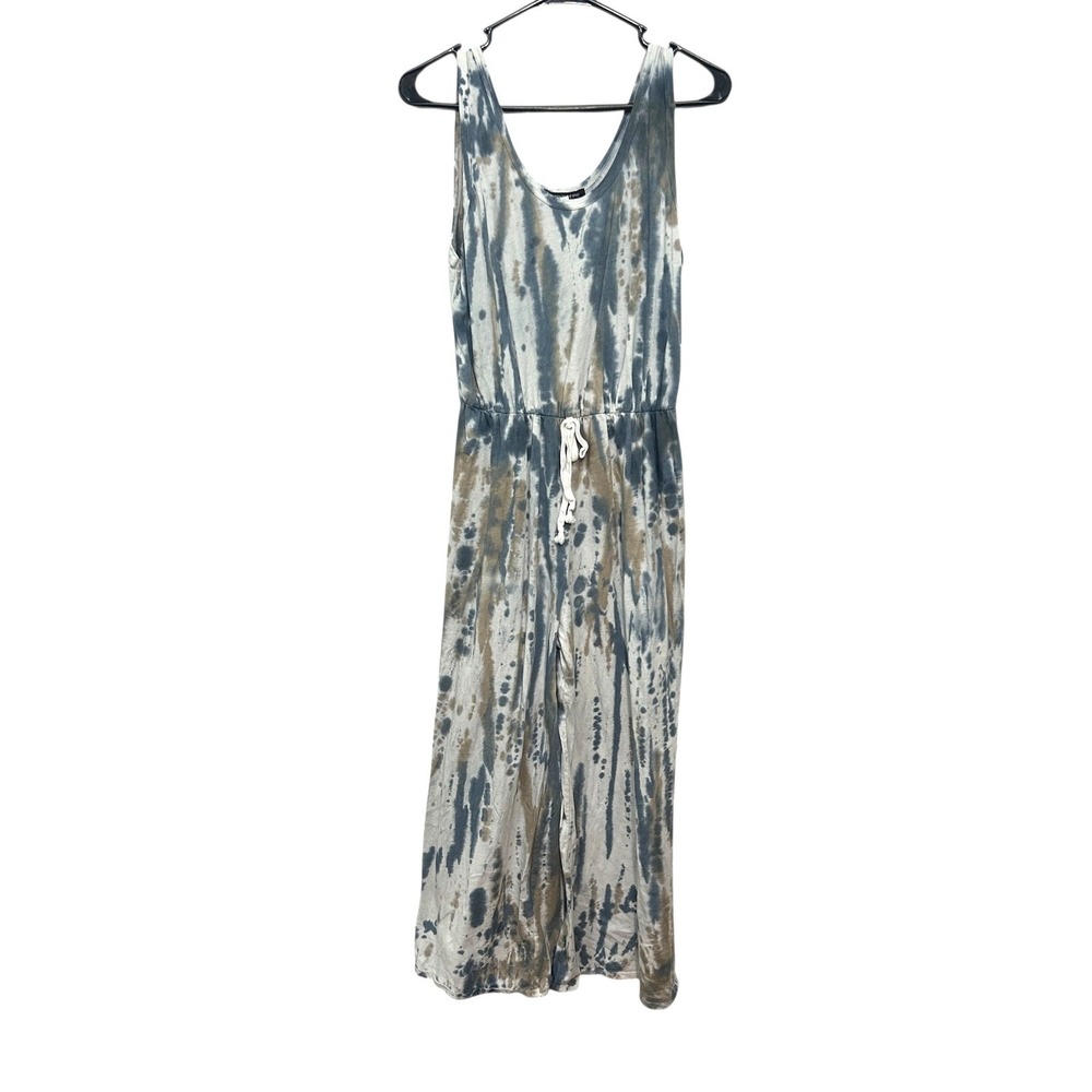 Tie Dye Cotton Wide Leg Jumpsuit L Sleeveless Boho Lounge Casual Soft Stretch